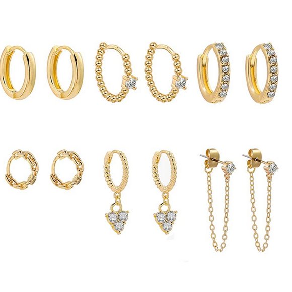 Erpels Jewelry - New 6 Pairs Gold Huggie Hoop Earring Set